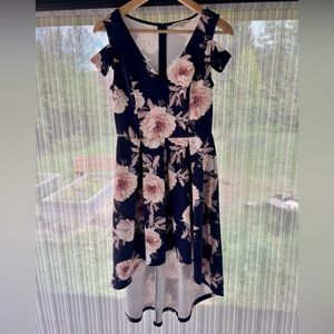 Blue Floral Charlotte Russe Dress with high low shoulder cut out